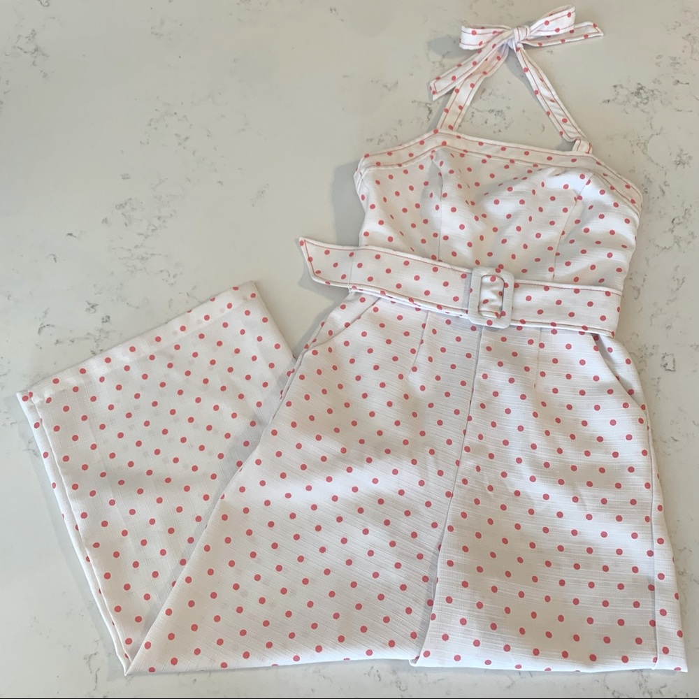 Gianni Bini Pink Polka Dot Halter Jumpsuit